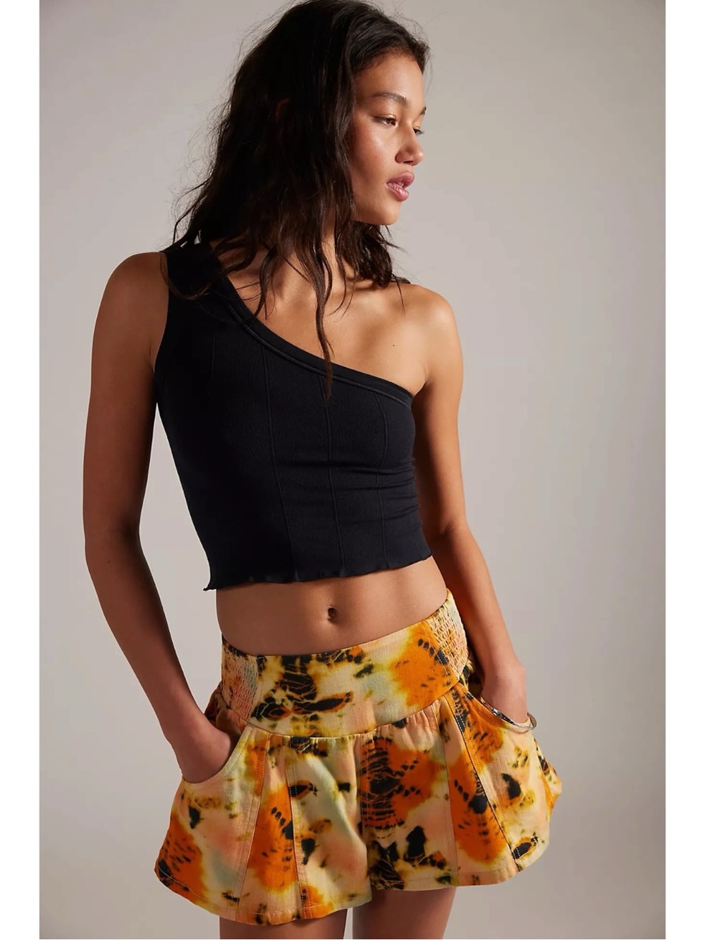 Free People Bohemian Beachy Sunset Tie Dye Luna Printed Pull On Shorts XL NWT